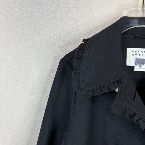 Kate Spade Broome Street Coat Jacket Women's 4 Black Ponte Ruffled Pearl Buttons - Picture 3 of 12